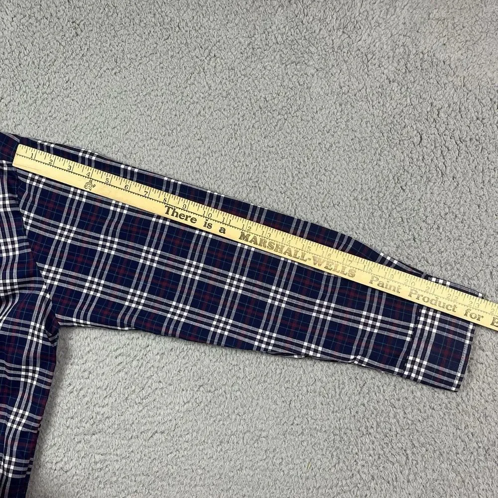 Vintage Key Elements 90's Button Shirt Plaid Blue‎ Red White Long Sleeve Lg NOS